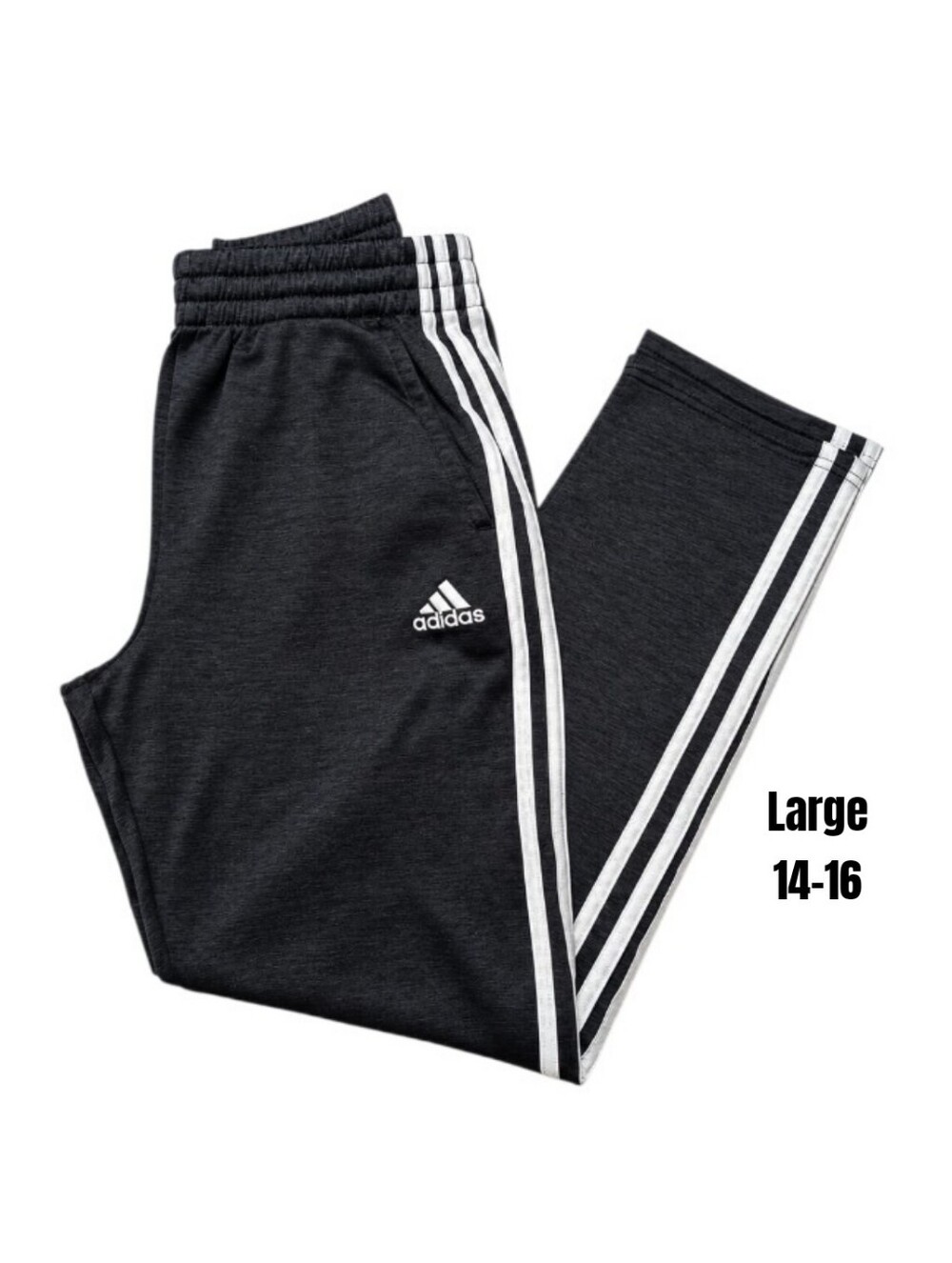 Adidas Boys Black & Dark Grey Melange Tricot Joggers Track Pants XL 14/16